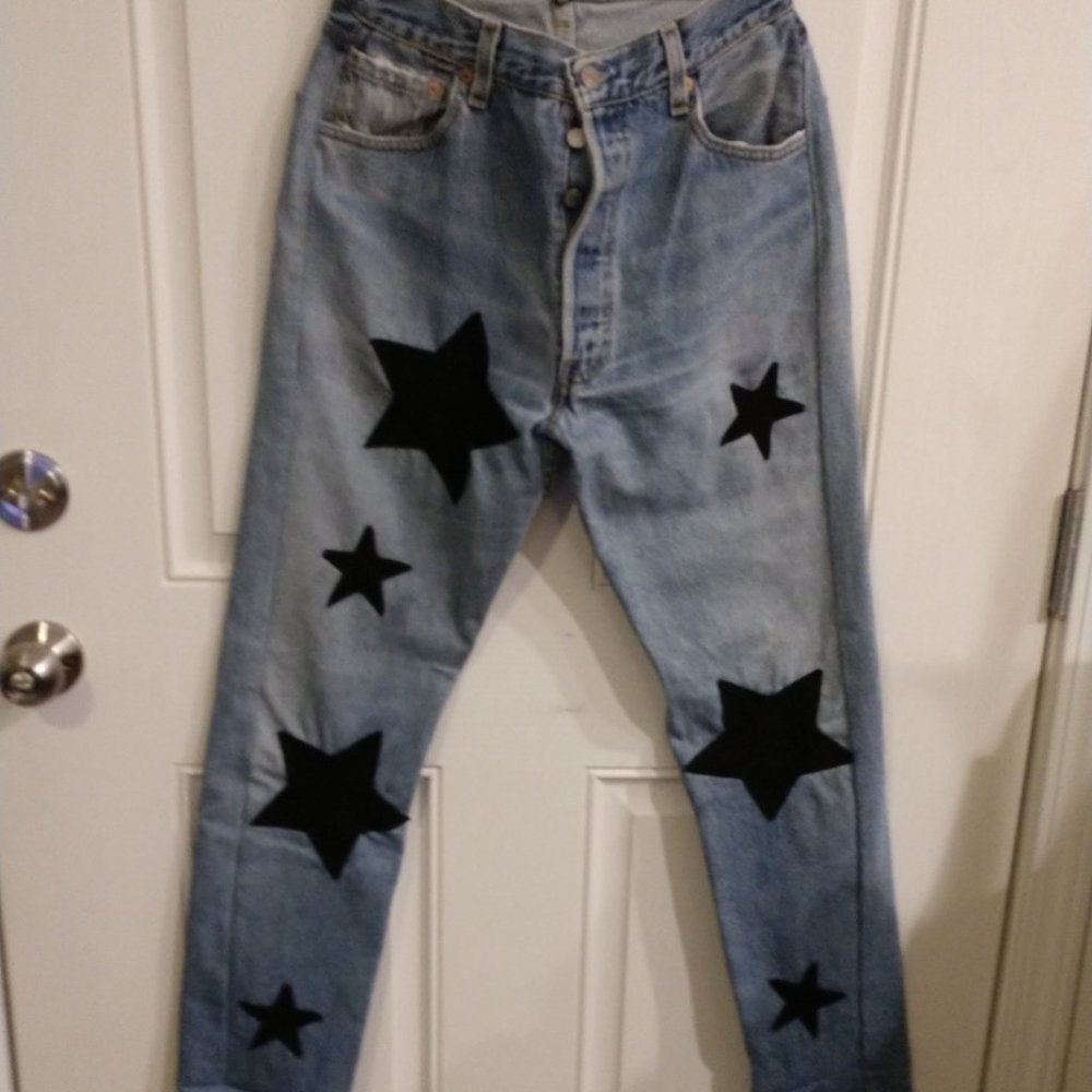 Nasty Gal Jeans  Levi's Reconstructed Denim Blue Sz 26 Stars Hi-Rise Baggy Goth